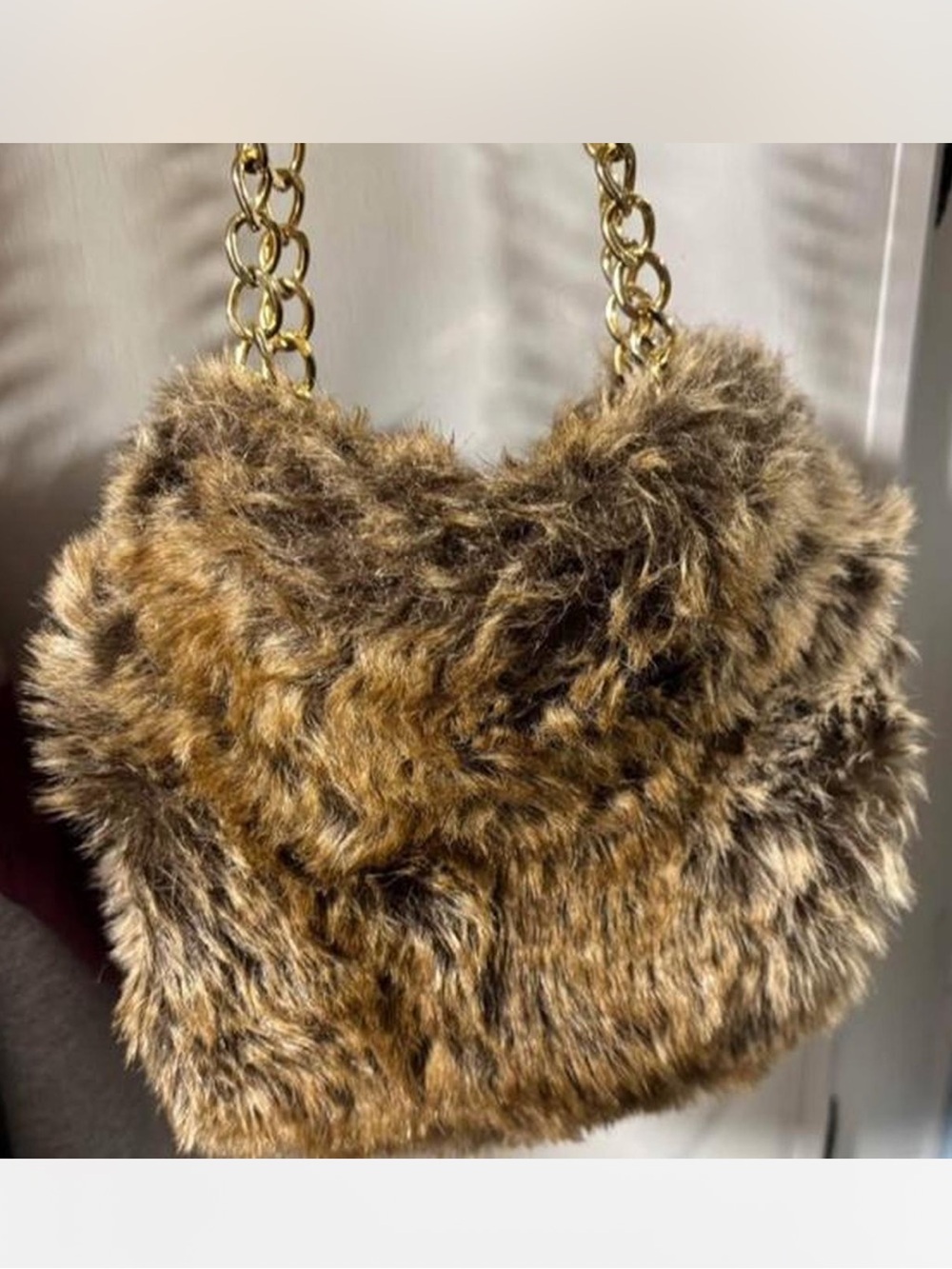Faux Fur Brown Chain-Handle Women's Shoulder Bag